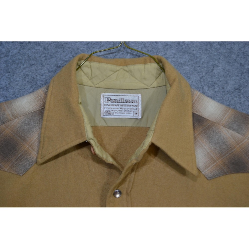 Vintage Pendleton Shirt Mens M Brown Plaid Wool Flannel Snap Western Lined - Picture 5 of 16
